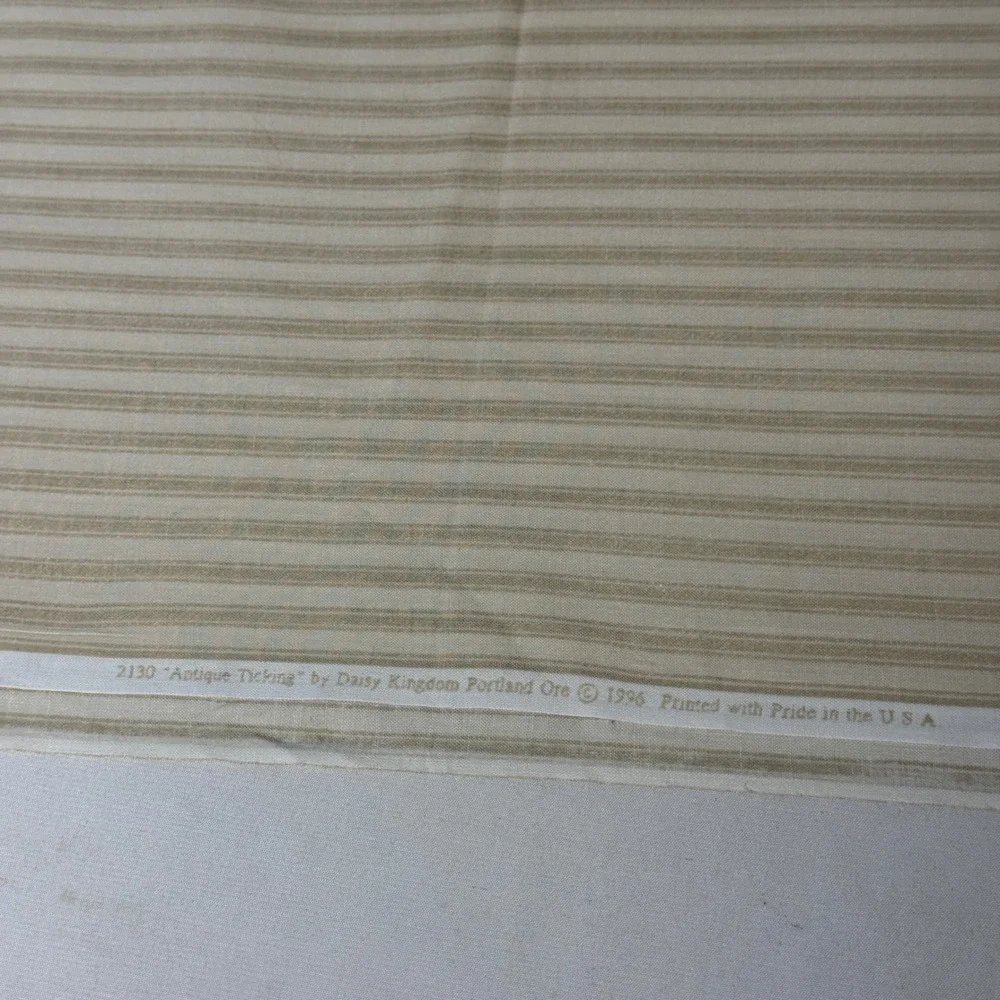 Daisy Kingdom Fabric 44x32 Tan Antique Ticking Stripe Vintage 1996 USA